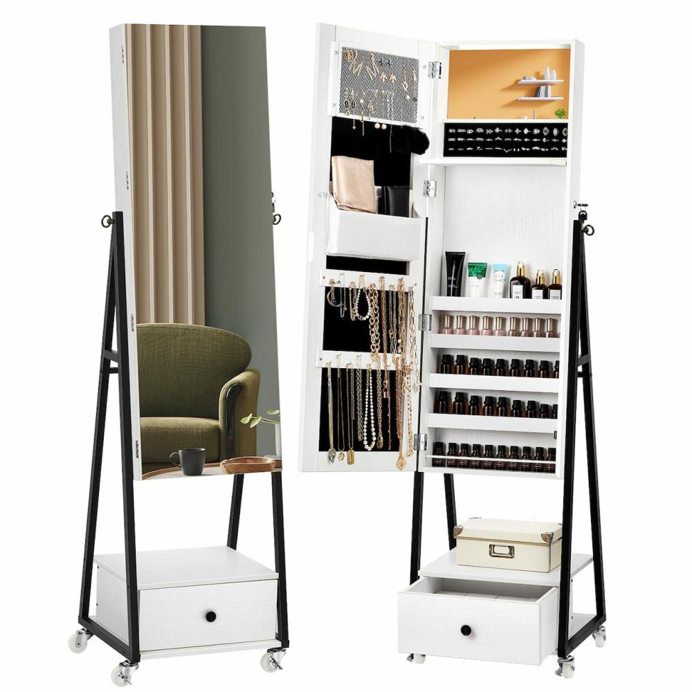 Bead and Jewelry Storage |  NEX™ 5ft. Pure White Jewelry Armoire on Casters with Chest Drawer Bead & Jewelry Storage Bead & Jewelry Storage