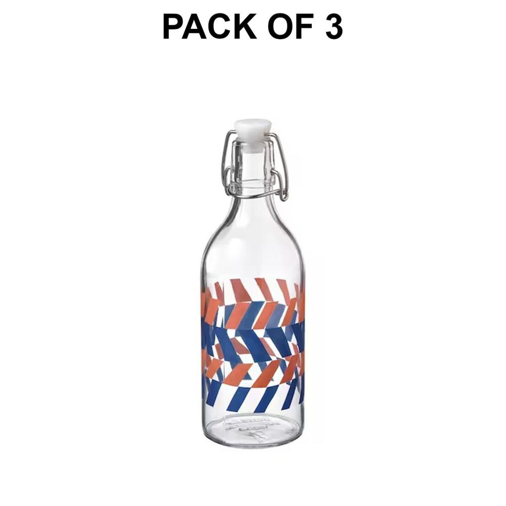 Craft Storage |  Bottle with stopper, clear glass patterned/bright blue bright orange, 17 oz Craft Storage Craft Storage