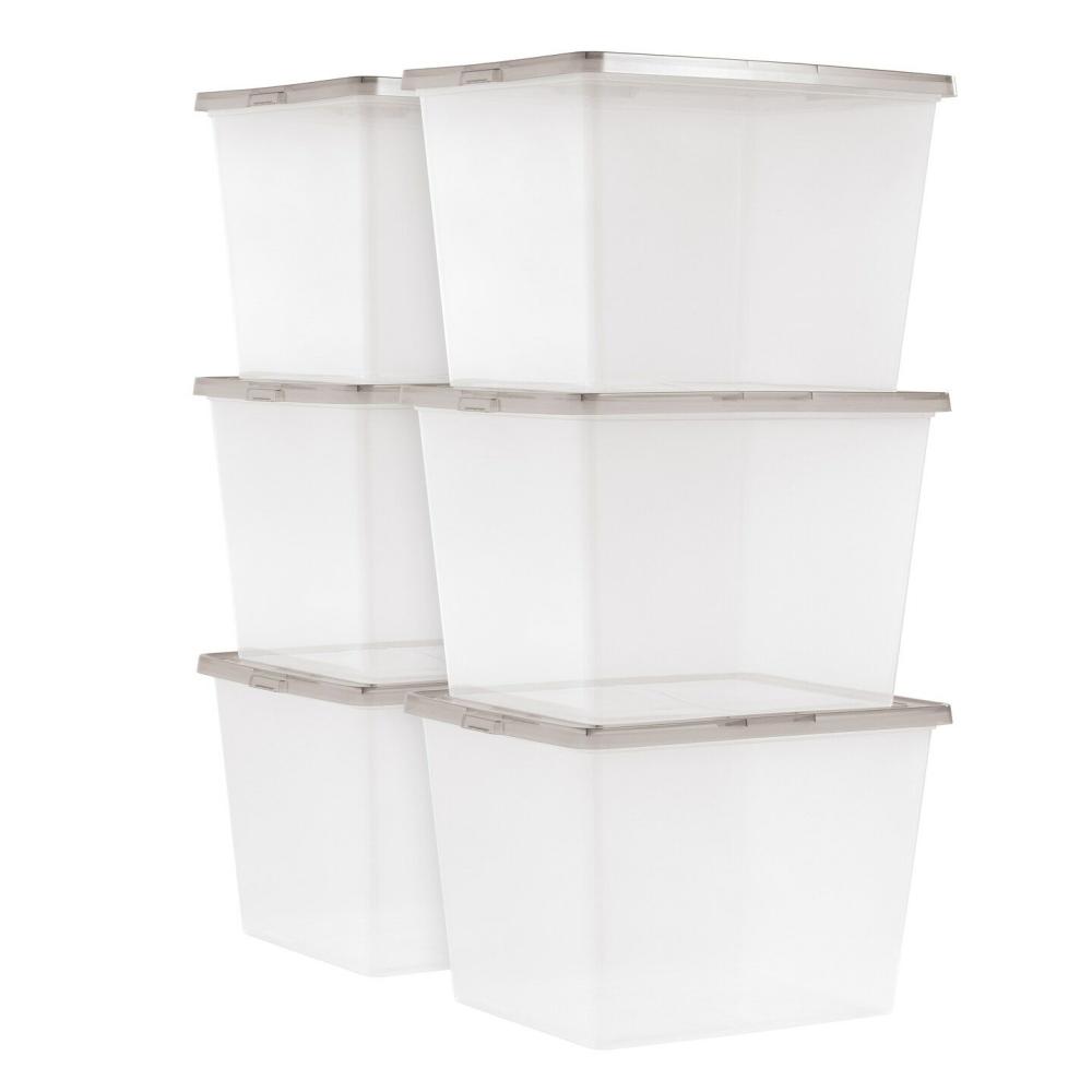 Plastic Storage Bins & Totes |  36 Quart Snap Top Plastic Storage Bin, 6 Pack Gray Plastic Storage Bins & Totes Gray