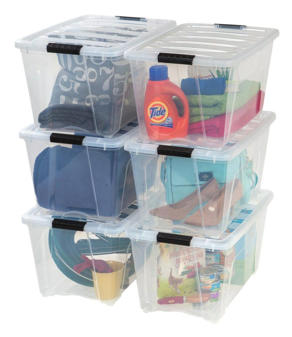 Plastic Storage Bins & Totes |  53 Quart Stackable Plastic Storage Bins with Lids and Latching Buckles, 6 Pack – Clear, Containers with Lids and Latches, Durable Nestable Closet and Garage Totes, Organizing Tub Boxes Plastic Storage Bins & Totes Plastic Storage Bins & Totes