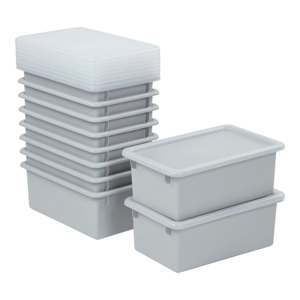 Plastic Storage Bins & Totes |  Cubby Storage Bin with Lid, Multipurpose Organization, 10-Pack Light Grey Plastic Storage Bins & Totes Light Grey