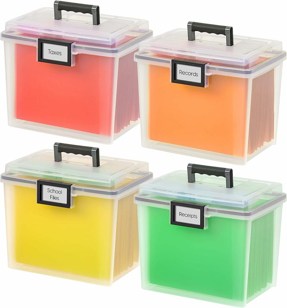 Plastic Storage Bins & Totes |  Portable Letter Size File Box with Handle for Hanging Folders Clear Plastic Storage Bins & Totes Clear