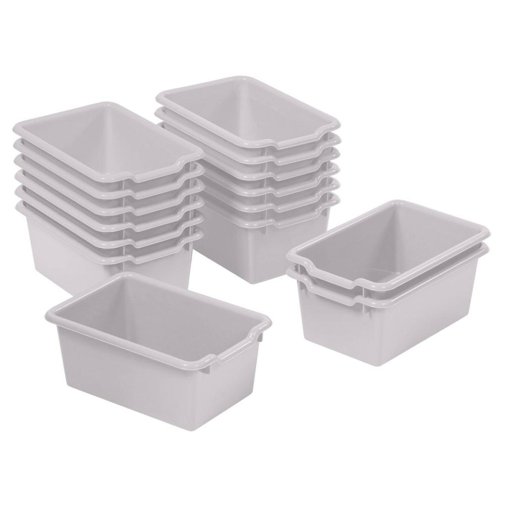 Plastic Storage Bins & Totes |  Scoop Front Storage Bins, Multipurpose Organization, 15-Pack Light Grey Plastic Storage Bins & Totes Light Grey