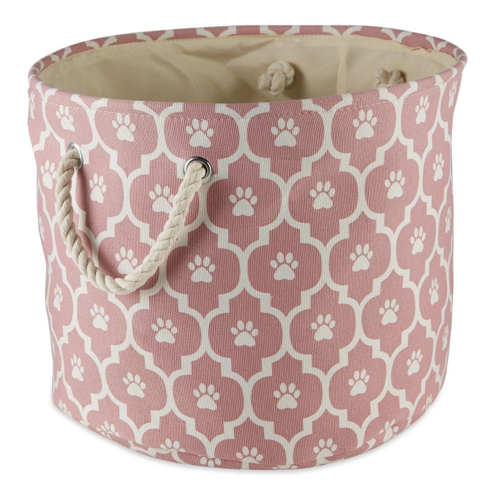 Storage Baskets & Boxes |  12″ Pink and White Decorative Round Small Lattice Paw Pet Storage Bin Pink Storage Pink