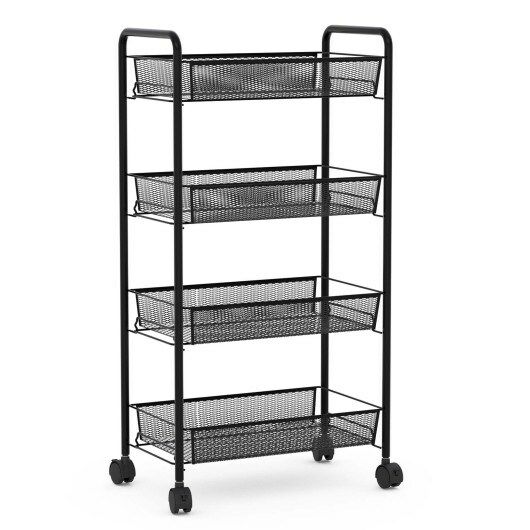 Storage Carts |  Black/Gray 4 Tier Storage Rack Trolley Cart Black Storage Black