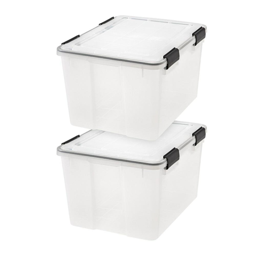 Plastic Storage Bins & Totes |  46.6qt WEATHERPRO Airtight Plastic Storage Bin with Lid and Seal and 4 Secure Latching Buckles Clear Plastic Storage Bins & Totes Clear