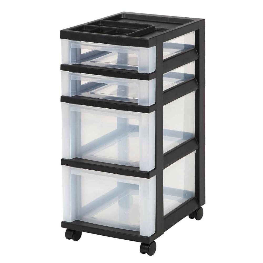 Storage Carts |  Black 4-Drawer Storage Cart with Organizer Top Storage Storage Carts