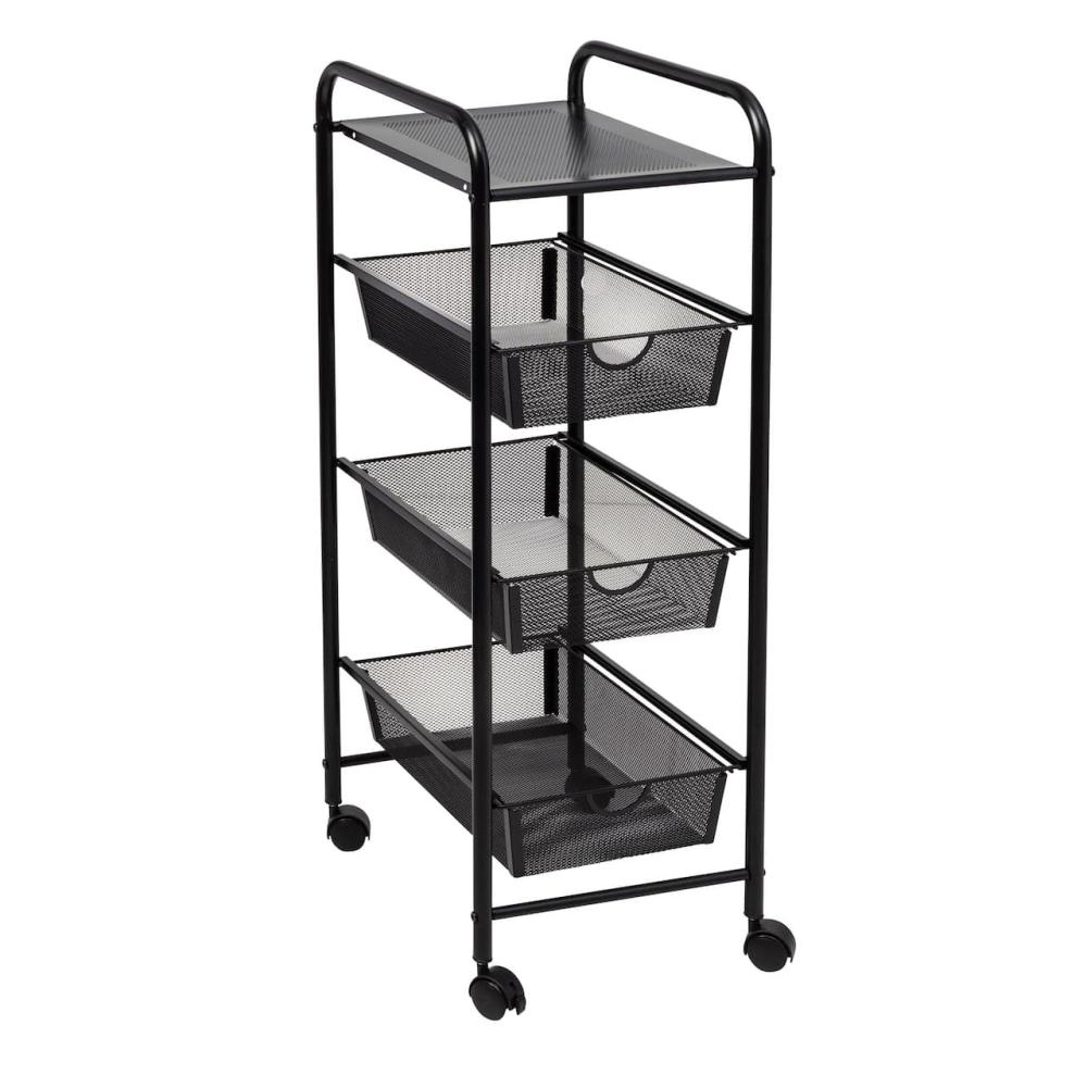 Storage Carts |  Black Metal 3-Drawer Rolling Storage Cart Storage Storage Carts