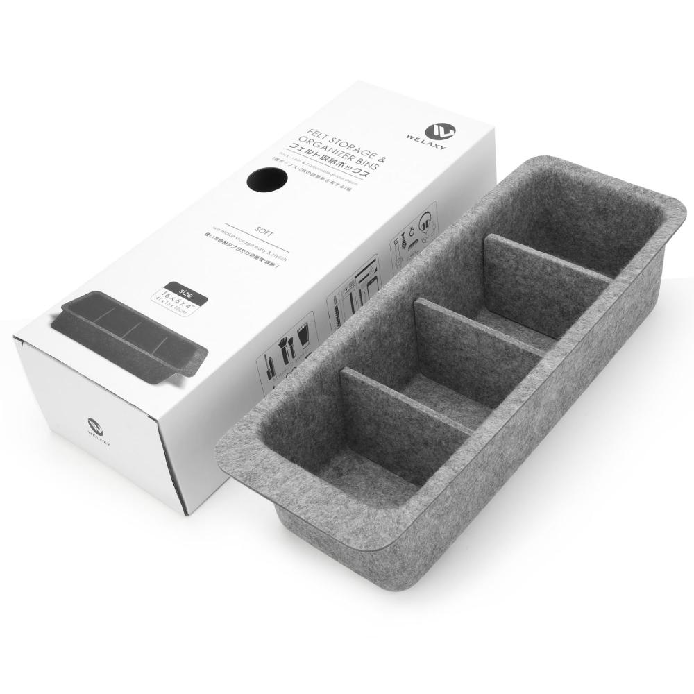 Office Organization and Storage |  Felt Adjustable 4 Slot Drawer Organizer Bin Gray Office Organization & Storage Gray